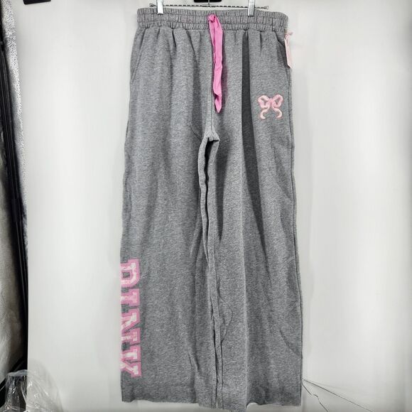LoveShackFancy Pants - PINK x LoveShackFancy M Long Heather Grey Wide Leg Sweatpants NWT